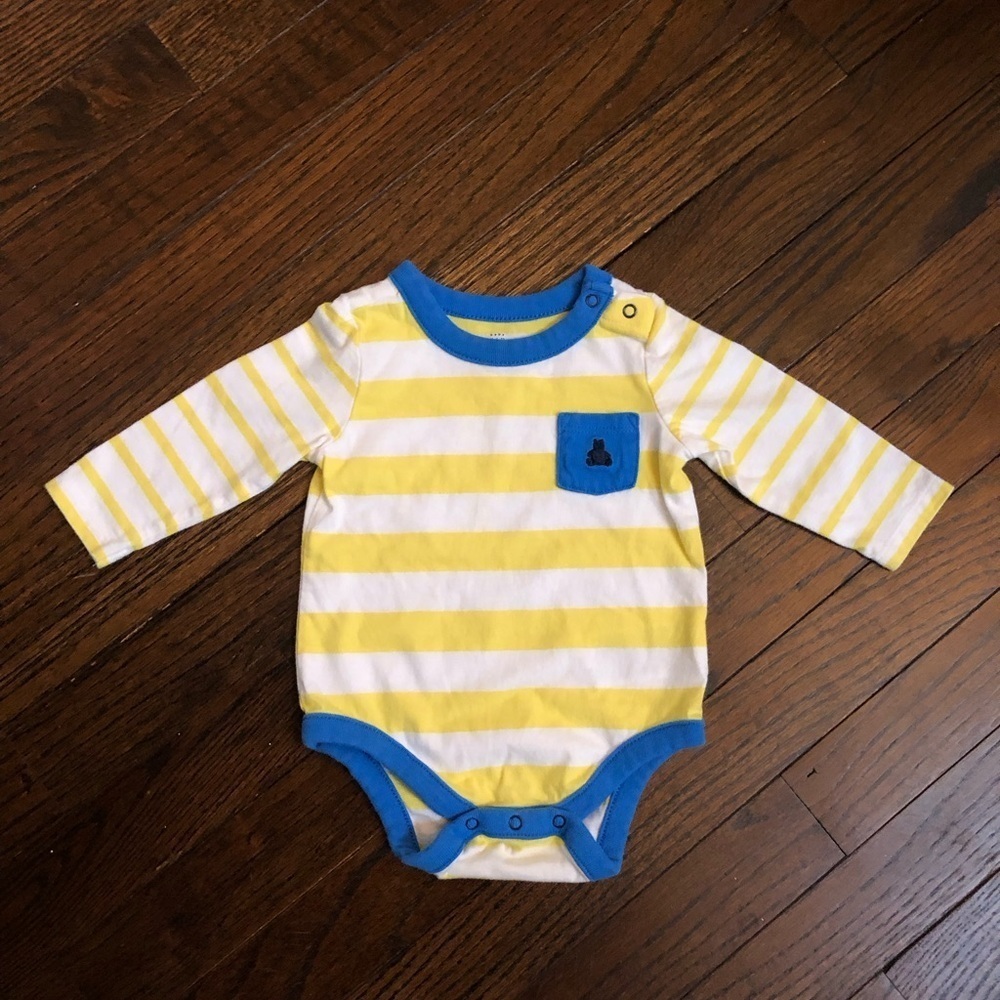 BabyGap Bundle x2: Boys 3-6M Long-Sleeve One-Pieces Yellow/Blue Stripes - EUC!! - Picture 2 of 10